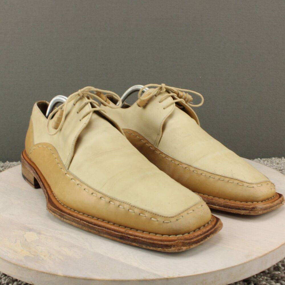 Mezlan Two-Tone Cream & Tan Leather Derby Oxfords - Picture 2 of 11